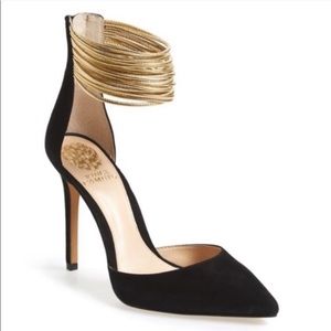 Vince Camuto Black Pumps Heels Shoes Gold Straps